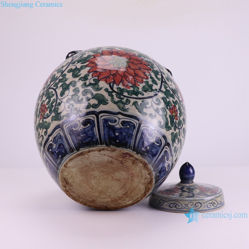 RZTA08-A Antique split crack Red Lotus flower Pattern Belly shape ceramic flower pot porcelain jars--bottom view
