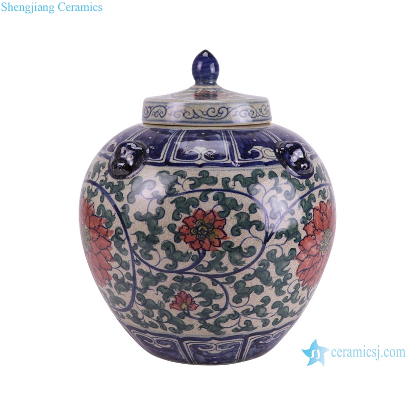 RZTA08-A Antique split crack Red Lotus flower Pattern Belly shape ceramic flower pot porcelain jars--side view