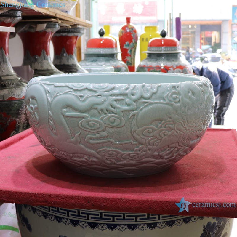 RZUO04 high quality luxury celadon carving dragon pattern big flower pot