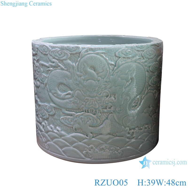 RZUO05 celadon luxury carving dragon pattern scroll holder