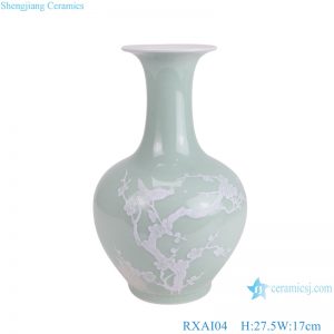 RXAI04 Green Color Chinese Style White Flower and bird pattern table flower vase