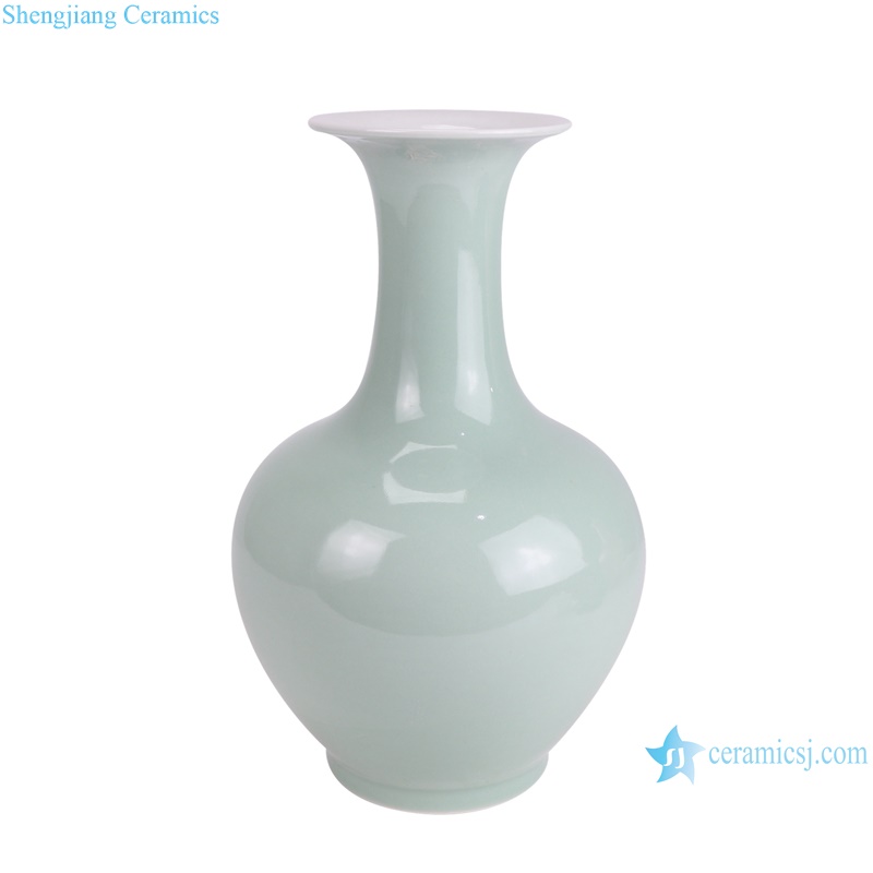 RXAI04 Green Color Chinese Style White Flower and bird pattern table flower vase--side view