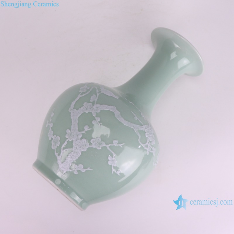 RXAI04 Green Color Chinese Style White Flower and bird pattern table flower vase--lay down