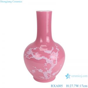 RXAI05 Pink Color Chinese White Flower and bird pattern table Globular pottery vases