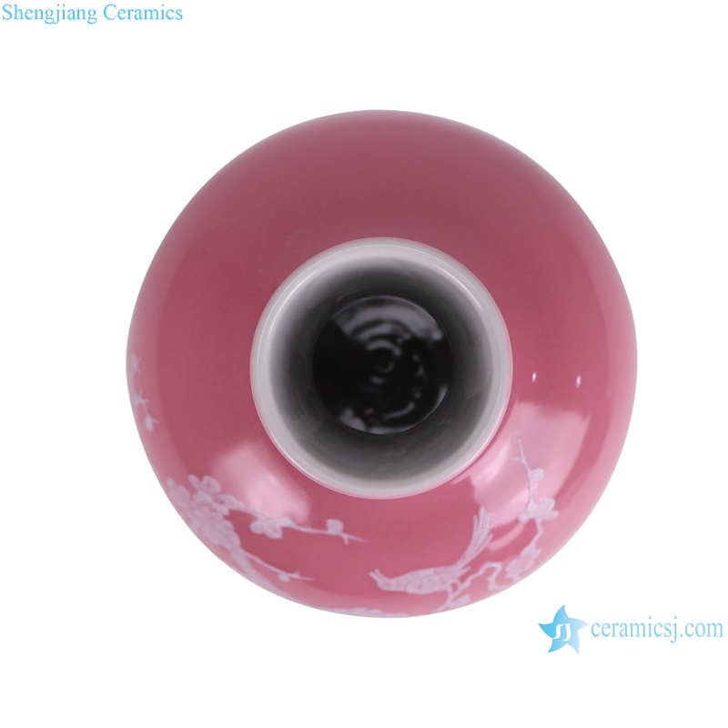 RXAI05 Pink Color Chinese White Flower and bird pattern table Globular pottery vases--top view