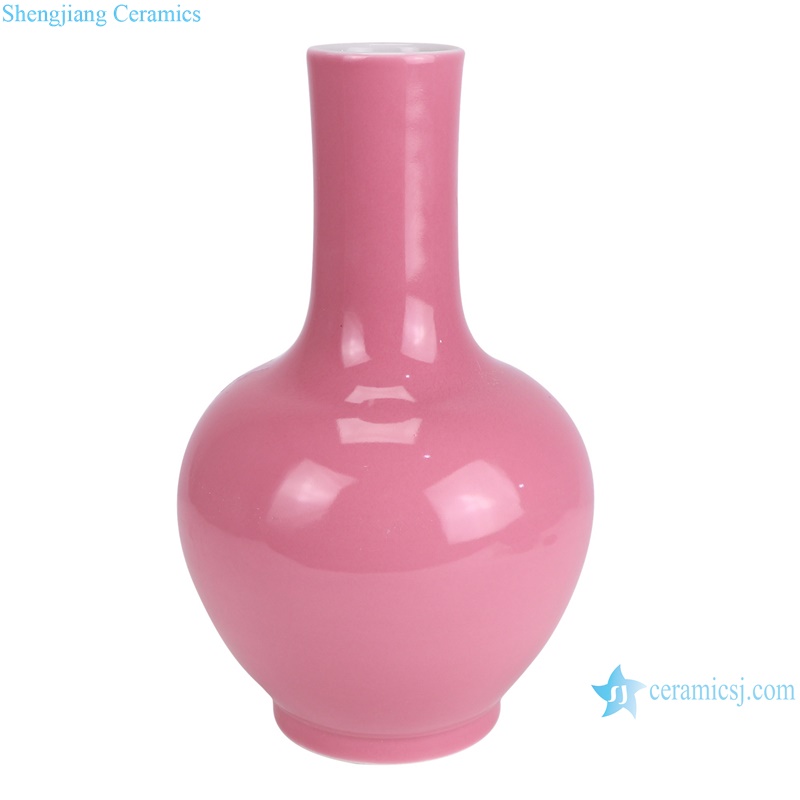 RXAI05 Pink Color Chinese White Flower and bird pattern table Globular pottery vases--side view