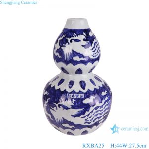 RXBA25 Jingdezhen blue and white Phoenix carved gourd shape bottle Porcelain flower Vase