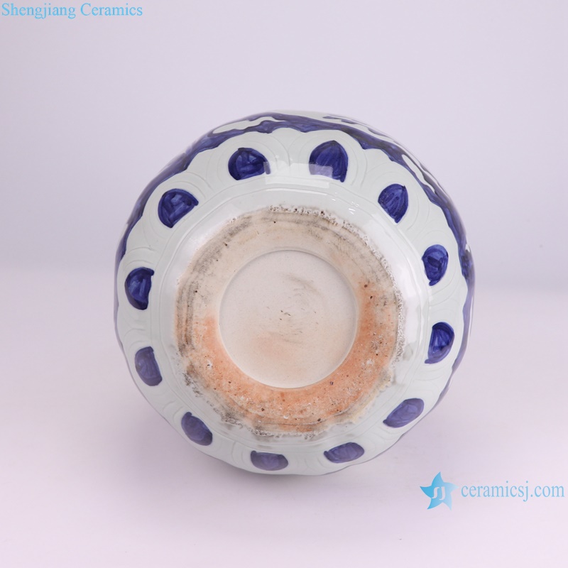 RXBA25 Jingdezhen blue and white Phoenix carved gourd shape bottle Porcelain flower Vase --bottom view