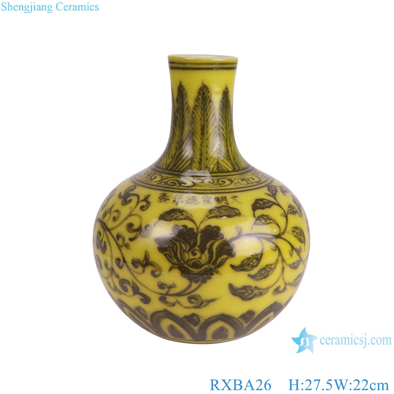 RXBA26 Yellow color Chinese Pattern Twisted flower Ceramic Globular Vase