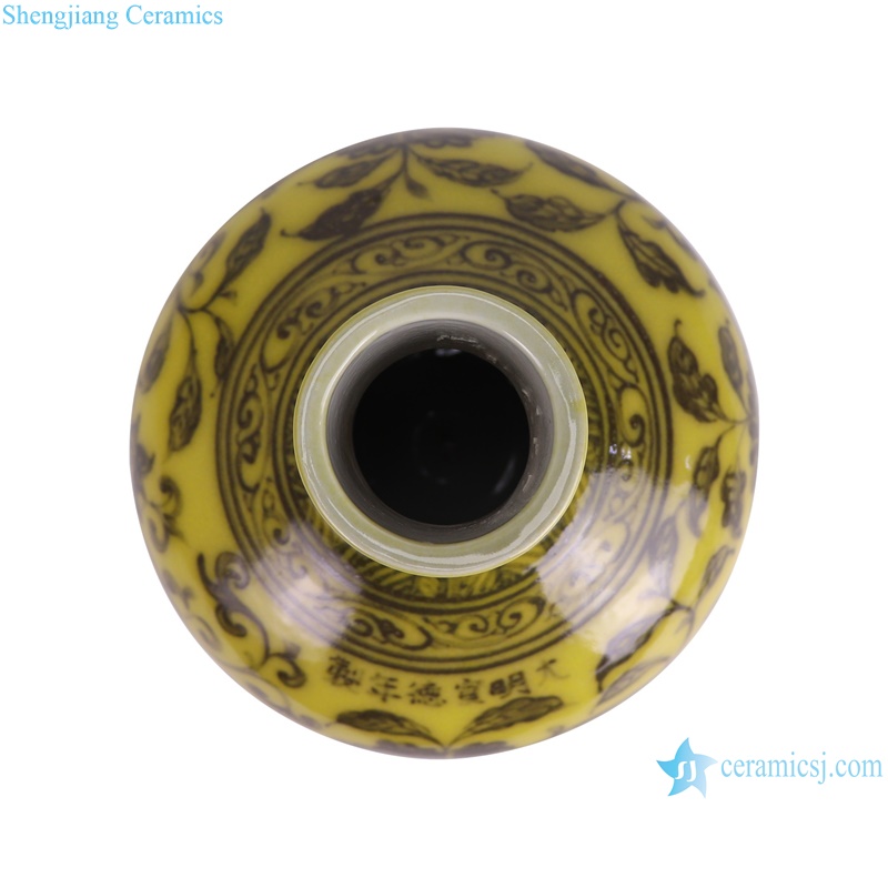 RXBA26 Yellow color Chinese Twisted flower Ceramic Globular porcelain flower Vase--top view