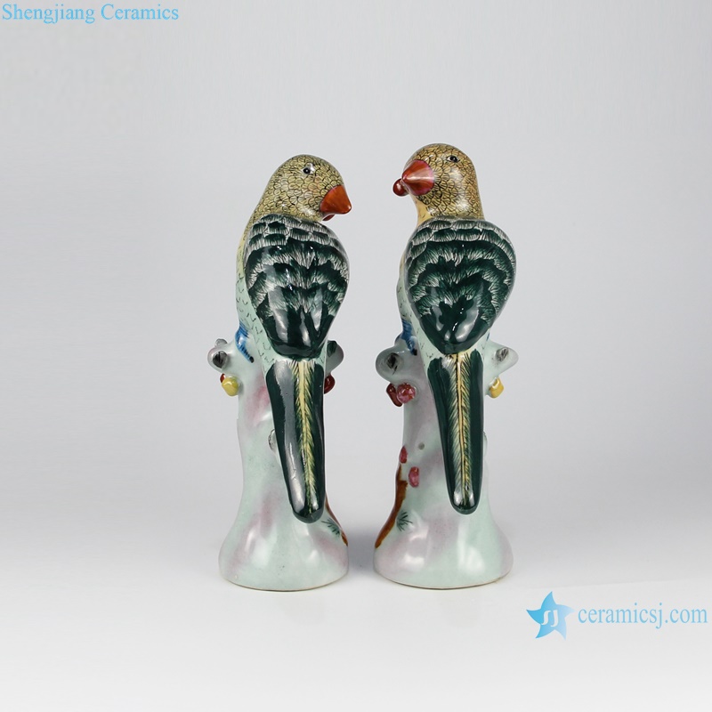 RYPT10 Chinese Under glazed Colorful Green parrot sculpture pair porcelain ornament