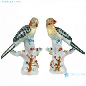 RYPT10 Chinese Under glazed Colorful Green parrot sculpture pair porcelain ornament