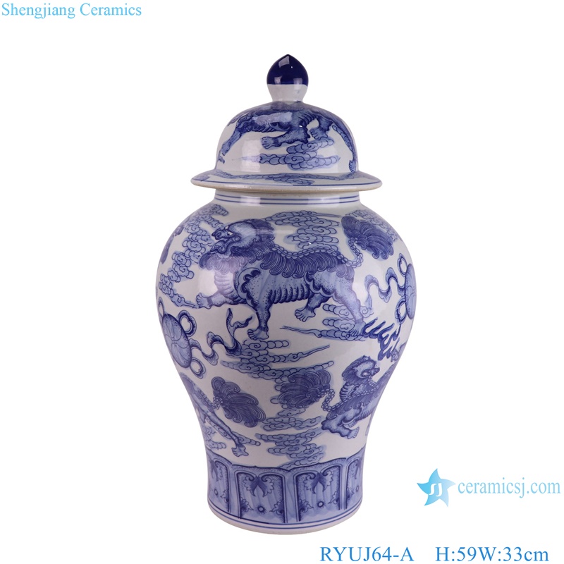 RYUG64-A Blue and white Lion Hydrangea pattern ceramic General jar