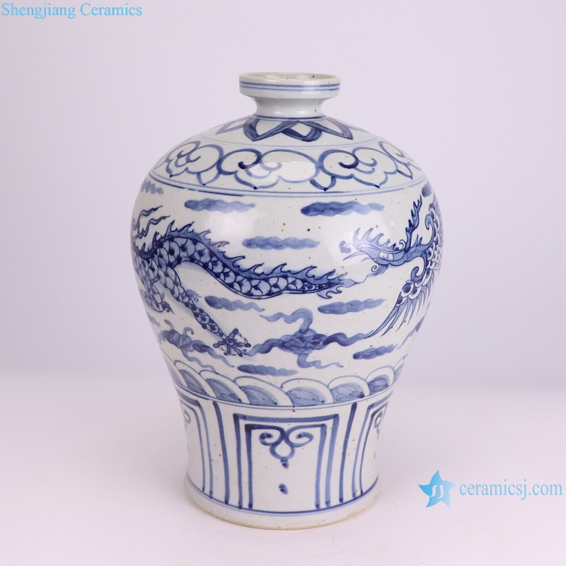 RZFB05-C Chinese antique Blue and white dragon pattern porcelain plum decorative vase