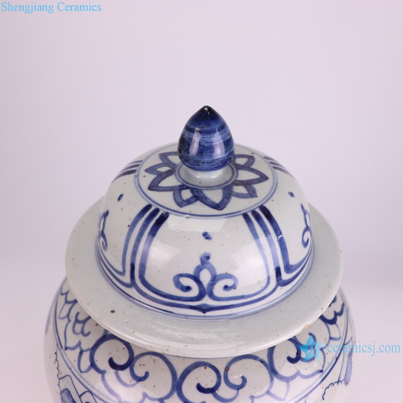 RZFB40-D Antique Blue and white figure pattern porcelain general jar with lid
