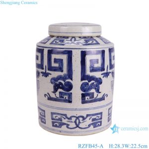 RZFB45-A Blue and white zigzag design pattern stright tube porcelain tea pot