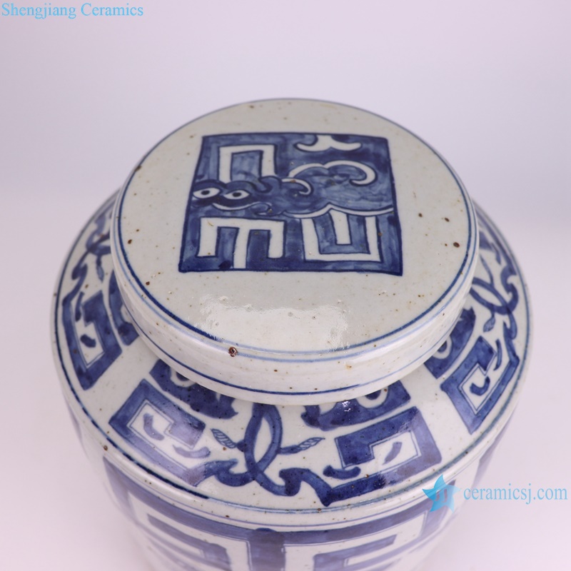 RZFB45-A Blue and white zigzag design pattern stright tube porcelain tea pot
