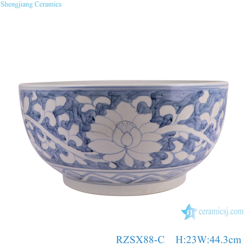 RZSX88-C Blue and White Porcelain Twig Pattern Ceramic big Bowl Flower Pot Garden Planter 