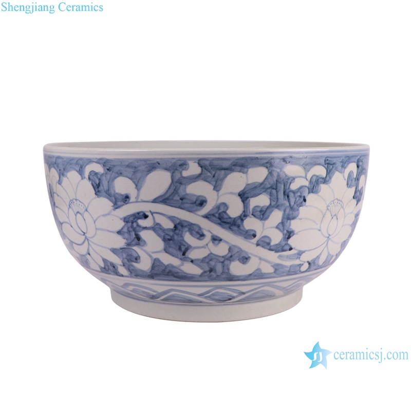 RZSX88-C Blue and White Porcelain Twig Pattern Ceramic big Bowl Flower Pot Garden Planter --side view