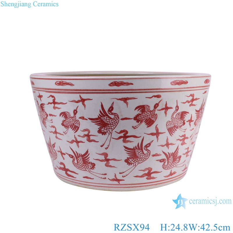 RZSX94 Antique Handcrafting Under glazed red Crane Pattern Ceramic Bowl Shallow pot