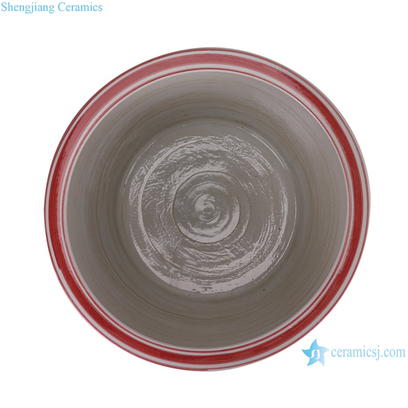 RZSX94 Antique Handcrafting Under glazed red Crane Pattern Ceramic Bowl Shallow pot--top view