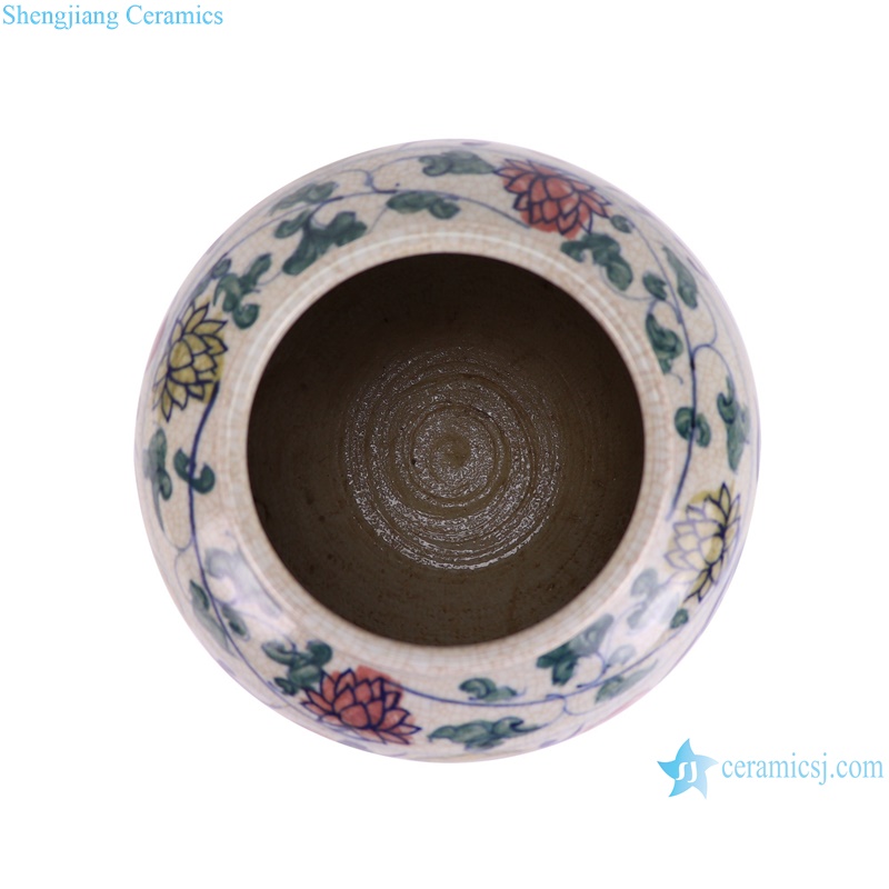 RZTA02-B Antique Contending colors Split Crackled Dragon Pattern Ceramic Flower Pot --top view