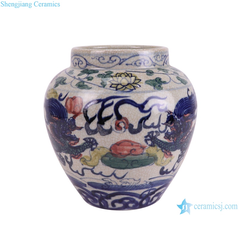 RZTA02-B Antique Contending colors Split Crackled Dragon Pattern Ceramic Flower Pot --side view