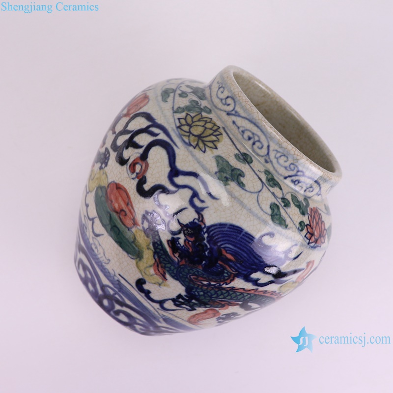 RZTA02-B Antique Contending colors Split Crackled Dragon Pattern Ceramic Flower Pot --lay down