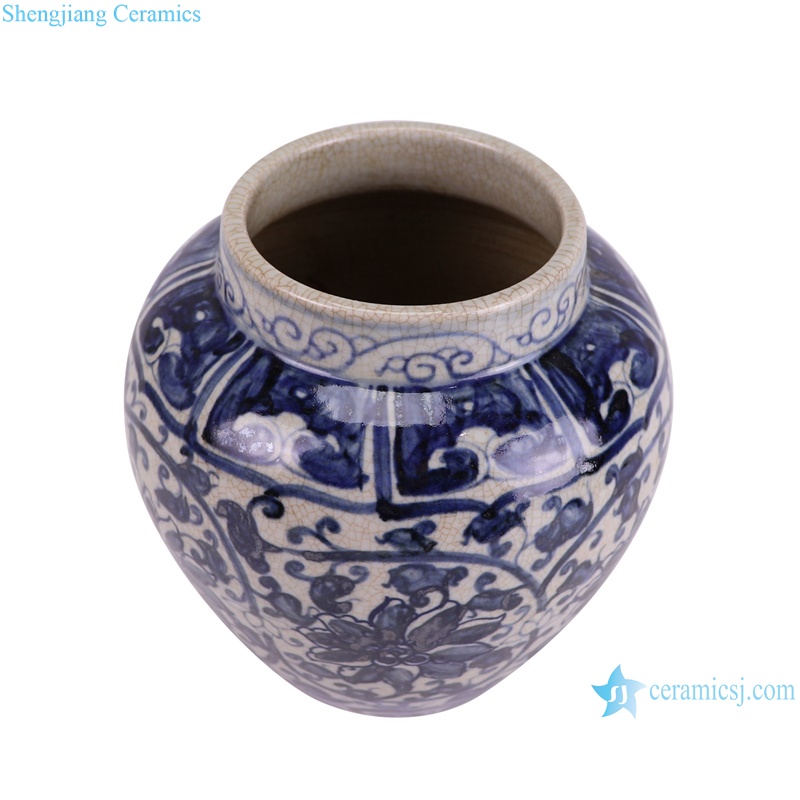 RZTA02-C Antique Split Crackled Lotus Twig Pattern Porcelain Flower Vase Ceramic Flower Pot--vertical view