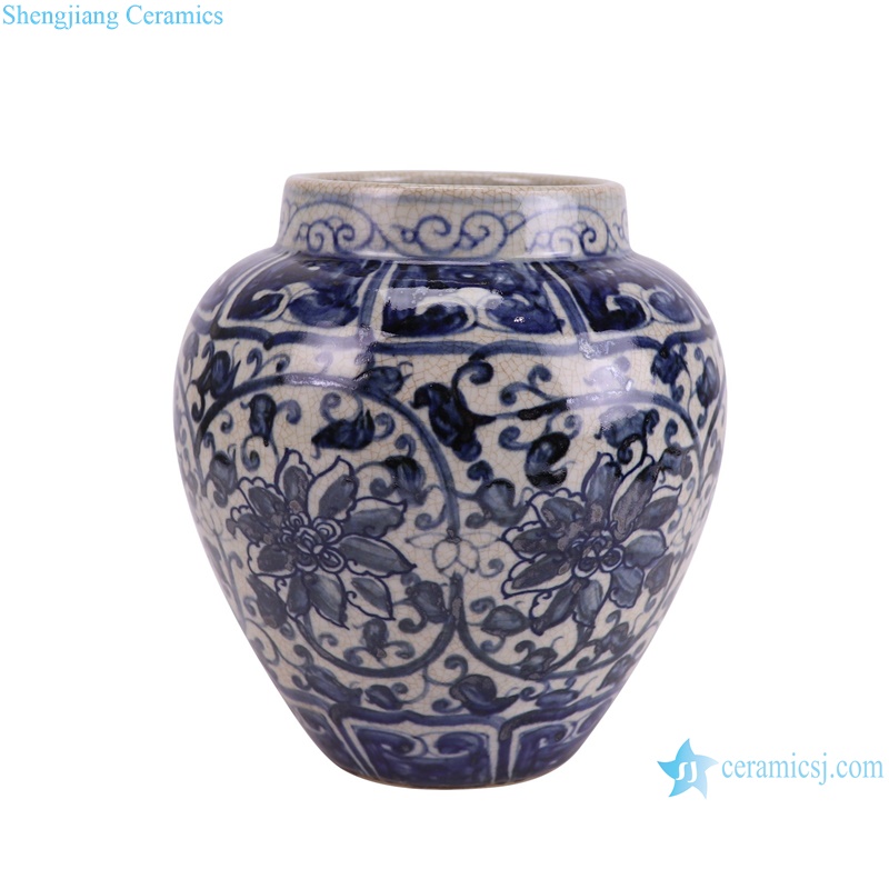 RZTA02-C Antique Split Crackled Lotus Twig Pattern Porcelain Flower Vase Ceramic Flower Pot--side view