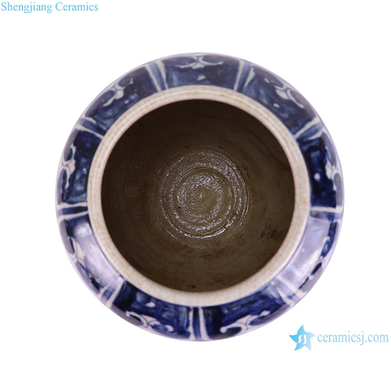 RZTA02-D Antique Unglazed red Blue Porcelain Vase Twig Lotus flower Pattern Crackled Ceramic Flower Pot--top view