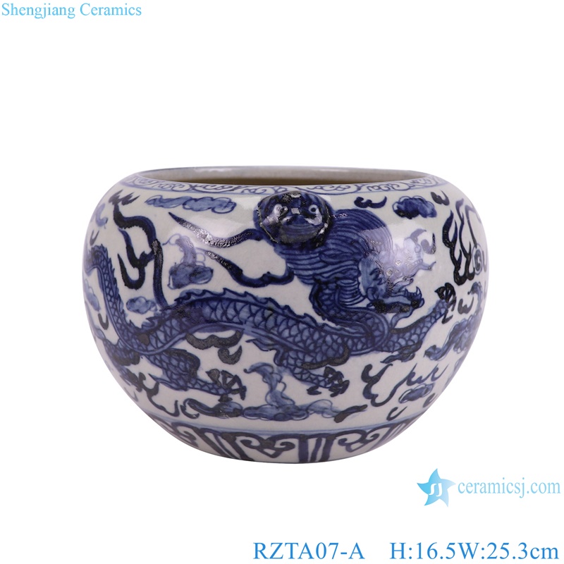 RZTA07-A Jingdezhen Blue and White Porcelain Antique Dragon Pattern Ceramic Bowl Pen brush washing pot 