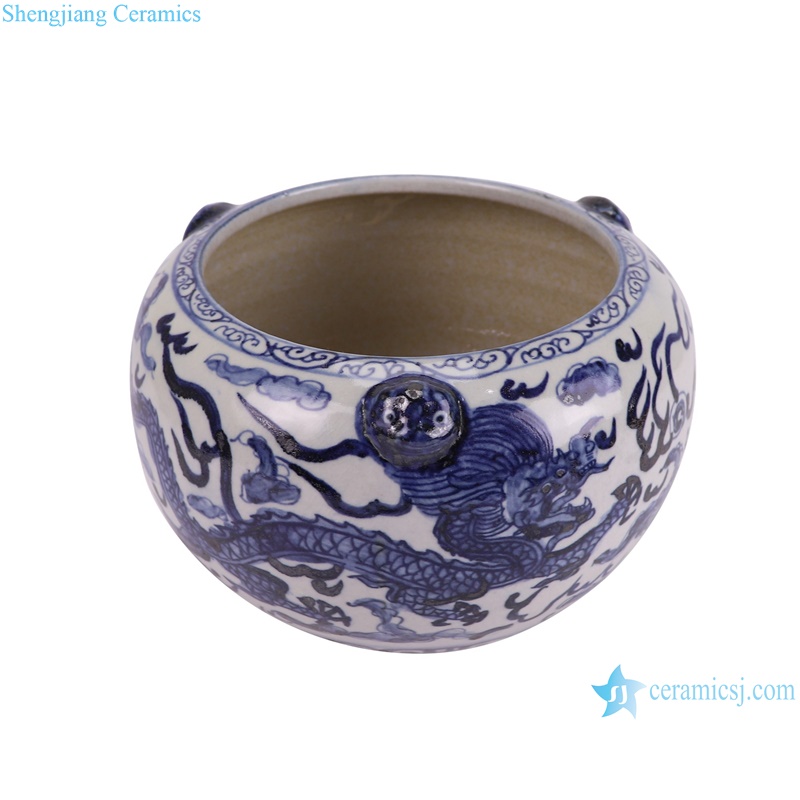 RZTA07-A Jingdezhen Blue and White Porcelain Antique Dragon Pattern Ceramic Bowl Pen brush washing pot--vertical view