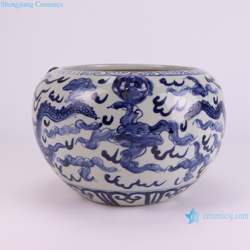 RZTA07-A Jingdezhen Blue and White Porcelain Antique Dragon Pattern Ceramic Bowl Pen brush washing pot--lion head