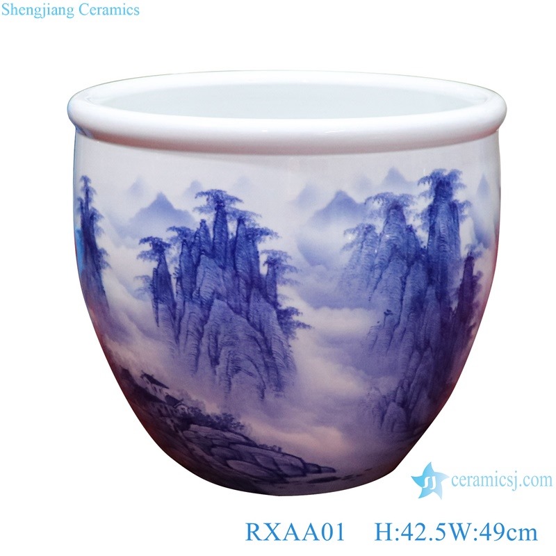 RXAA01-02 hand painted blue and white landscape pattern big ceramic tank large planter