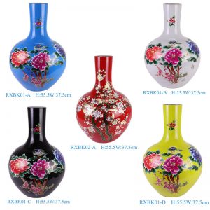 RXBK01-A-B-C-D Antique colorful peony flowers pattern ceramic vase for home decoration