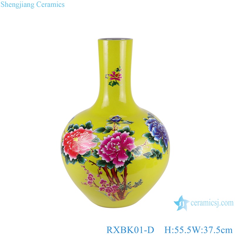RXBK01-A-B-C-D Antique colorful peony flowers pattern ceramic vase for home decoration