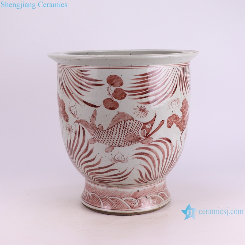 RXBN12-A hand painted white red fish and sea weed pattern porcelain planter for garden