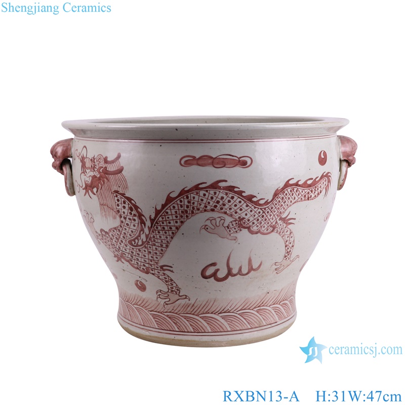 RXBN13-A hand painted white red dragon pattern porcelain planter for plant