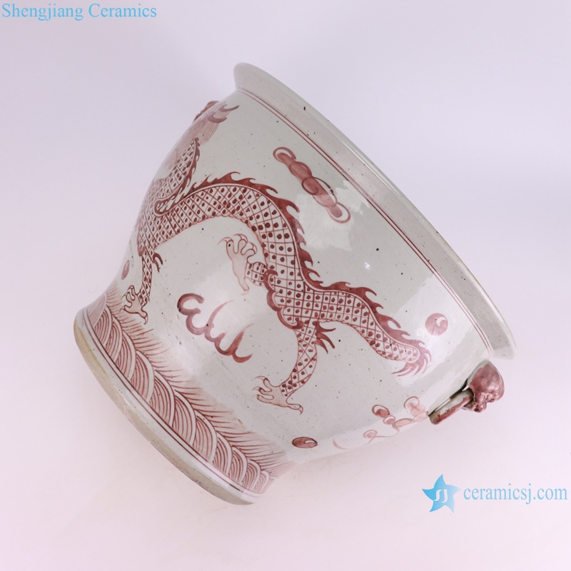 RXBN13-A hand painted white red dragon pattern porcelain planter for plant