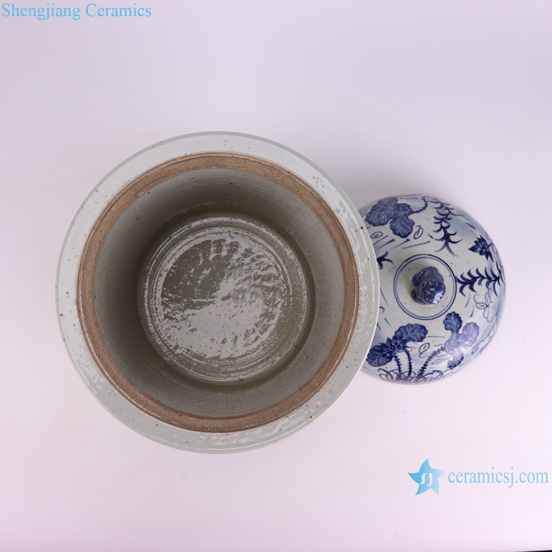 RXBN15-A unique blue and white lotus and mandarin duck pattern porcelain jar for home decoration