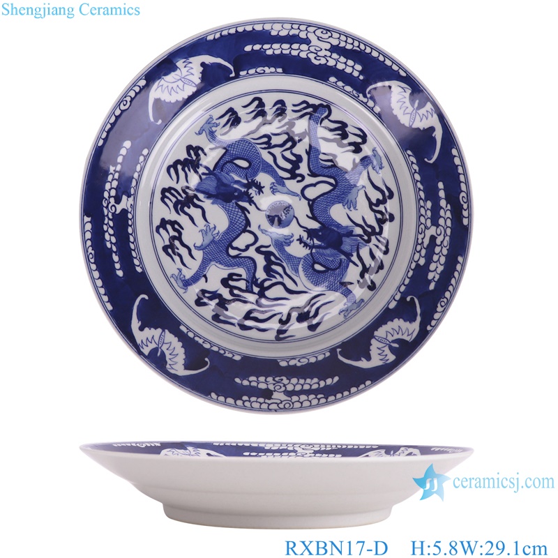 RXBN17-D blue and white dragons with ball round plate