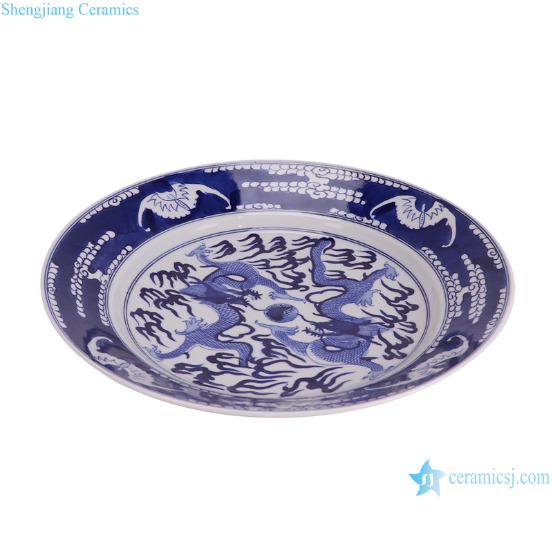 RXBN17-D blue and white dragons with ball round plate--vertical view
