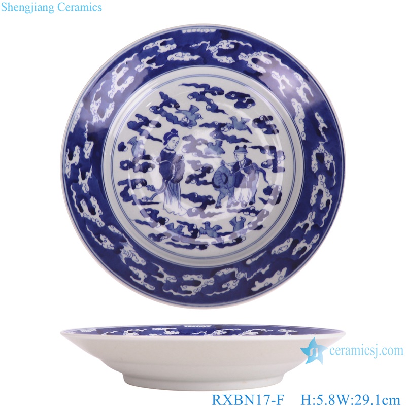 RXBN17-F blue and white romantic couple cowherd and weaver motif round plate