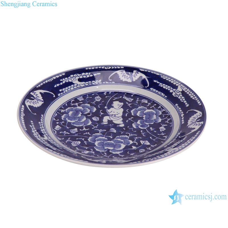 RXBN17-F blue and white romantic couple cowherd and weaver motif round plate--top view
