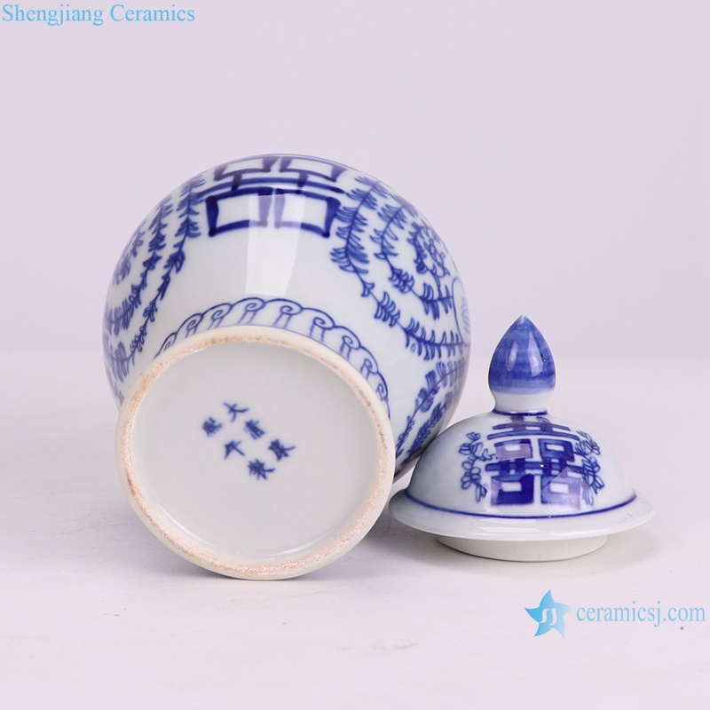 RXBU01-E chinese blue and white double happiness pattern small porcelain jar for home decoration