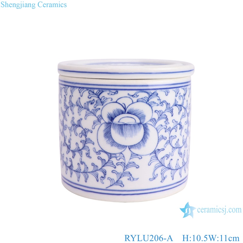 RYLU206-A Blue and white Twisted flower pattern Tea Canister Ceramic lidded jars 