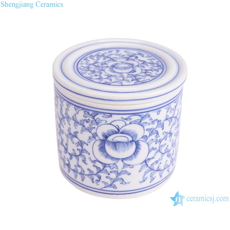 RYLU206-A Blue and white Twisted flower pattern Tea Canister Ceramic lidded jars --vertical view