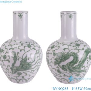 RYNQ283 Green color White and green Chinese dragon and phoenix Ceramic ball globular vase
