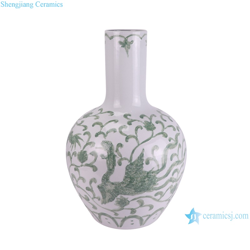 RYNQ283 Green color White and green Chinese phoenix Ceramic ball globular vase